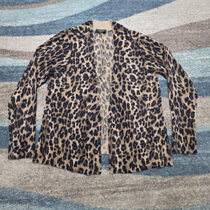 Charter Club 100% Cashmere Leopard Print Cardigan Open Front Women’s Sweater